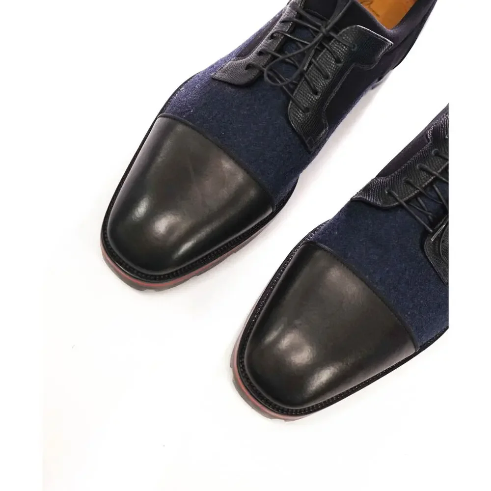 $1,095 LOUBOUTIN - Black/Navy Leather/Wool 